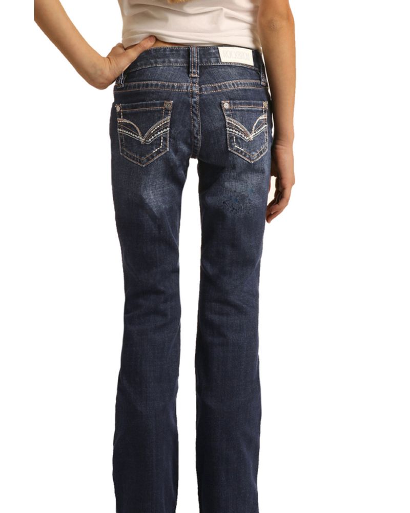 Rock & Roll Denim Girls' Dark Wash Stitched Bootcut Jeans | Alexandria Mall
