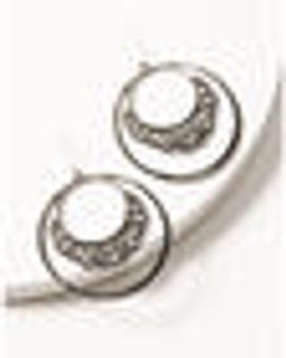 Shyanne Women's Silver Scallop Fishhook Rhinestone Front Hoop Earrings