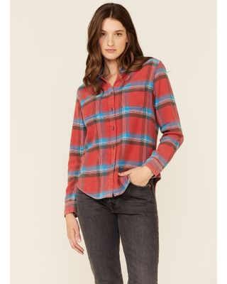 Flag & Anthem Women's Red Plaid Button Down Long Sleeve Western Flannel Shirt