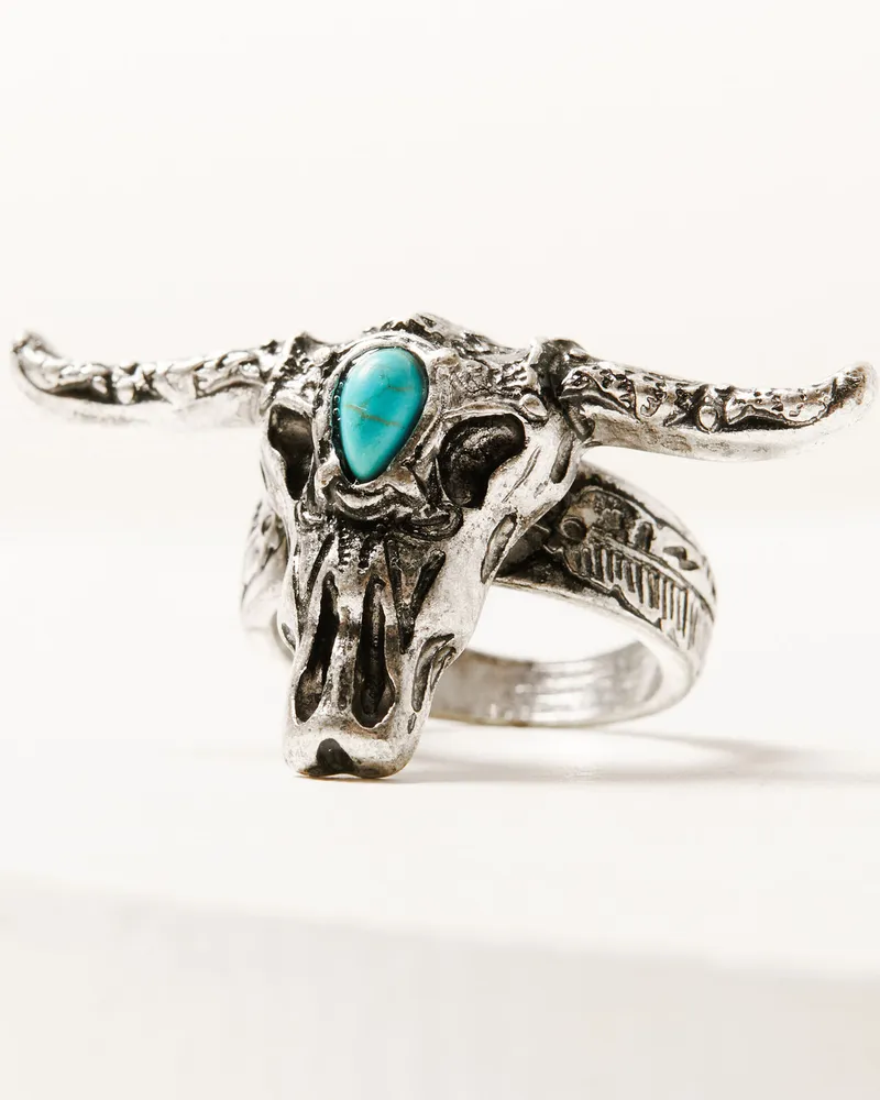 Shyanne Women's Silver Longhorn with Turquoise Stone Ring