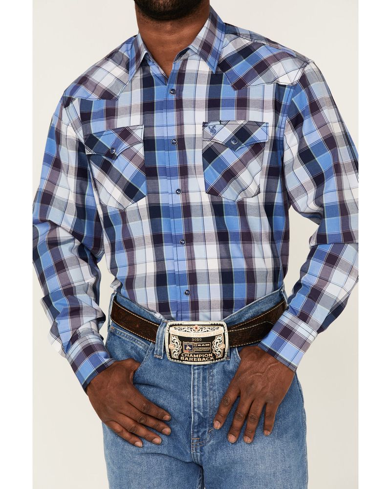 Rodeo Clothing Men's Large Blue Plaid Long Sleeve Snap Western Shirt