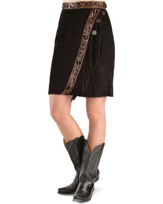 Kobler Leather Women's Tooled & Fringe Sedona Suede Skirt
