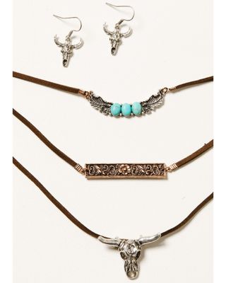 Shyanne Women's Cactus Rose Triple Longhorn Necklace & Earrings 4-Piece Set