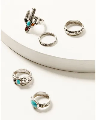 Shyanne Women's Dakota Silver Cactus 5-Piece Ring Set