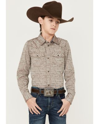 Cody James Boys' Geo Print Long Sleeve Snap Western Shirt