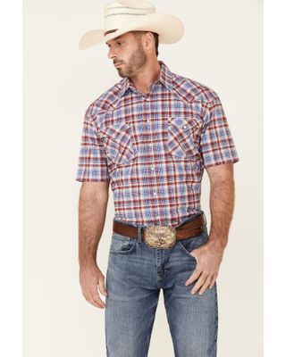 Rough Stock By Panhandle Men's Red Ombre Plaid Short Sleeve Snap Western Shirt