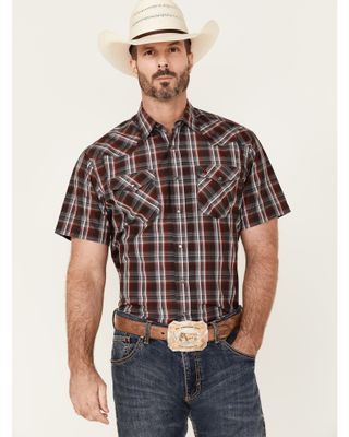 Rodeo Clothing Men's Red & Grey Plaid Short Sleeve Snap Western Shirt