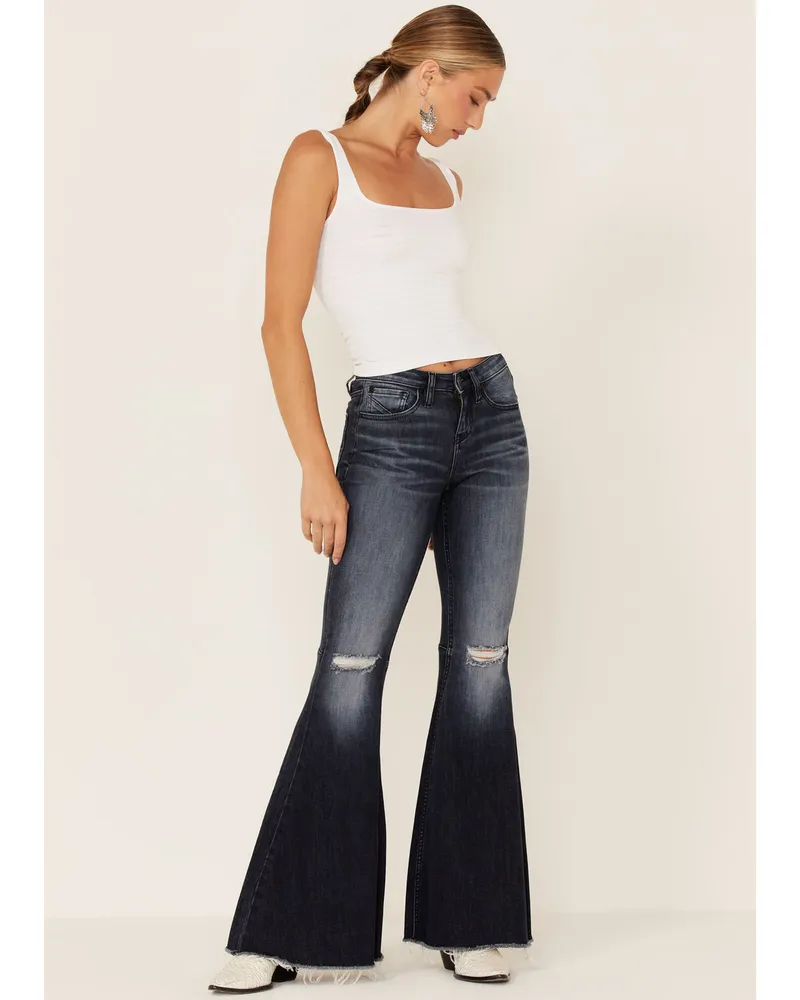 Rue21 Plus Black Frayed Hem Fit And Flare Jeans