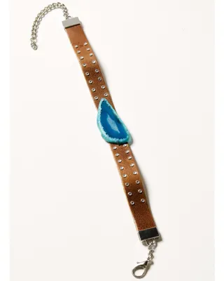 Shyanne Women's Brown Monument Valley Blue Agate Leather Choker Necklace