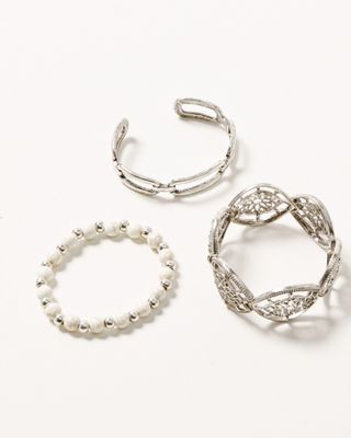 Shyanne Women's Ivory Bead & Metal Stretch 3pc Bracelet Set
