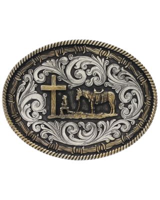 Montana Silversmiths Two-Tone Classic Impressions Christian Cowboy Attitude Belt Buckle