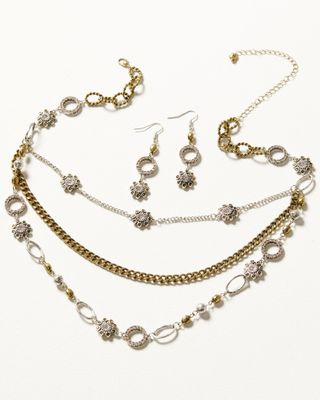 Shyanne Women's Champagne Chateau Jasper Multilayered Necklace & Earrings Set