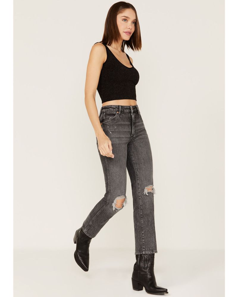 Wrangler Women's Dark Wash High Rise Distressed Wild West Straight Jeans |  Pueblo Mall
