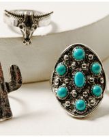 Shyanne Women's Silver & Turquoise Cactus Longhorn 3-Piece Ring Set