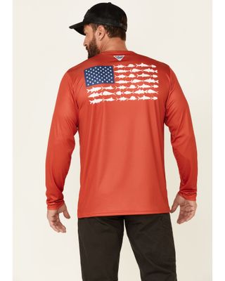 Columbia Men's Red Tackle Flag Back Graphic Long Sleeve T-Shirt