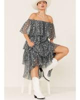 Z&L Women's Off-the-Shoulder Star Print Tiered Dress