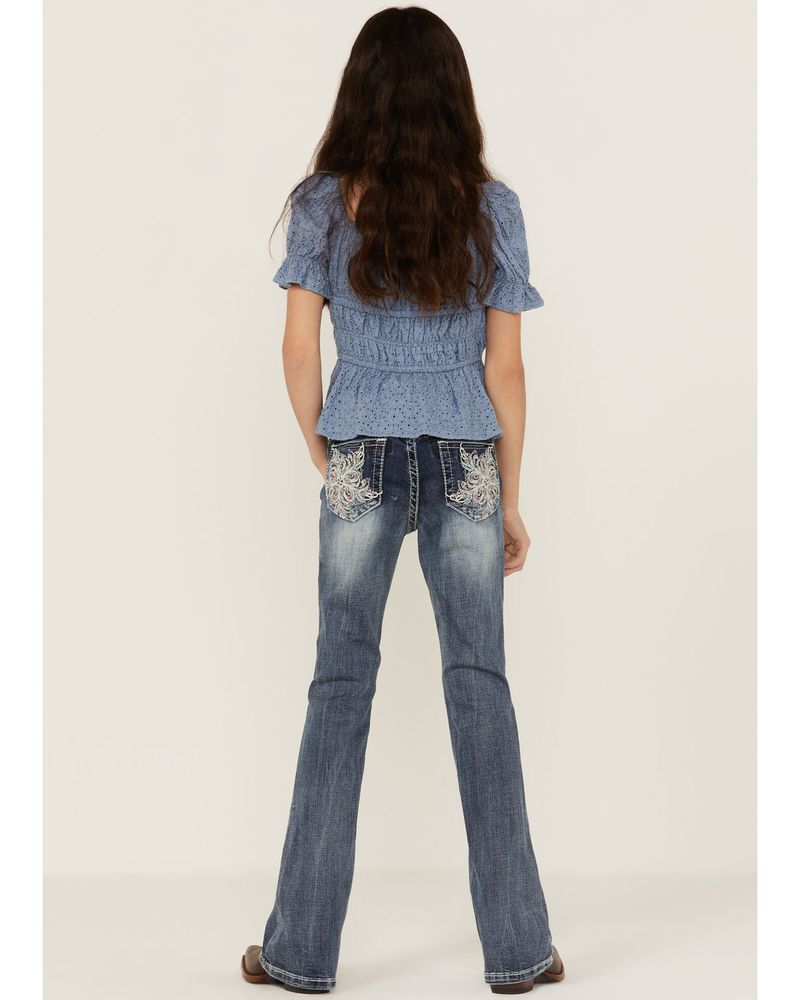 Grace LA Girls' Medium Dark Wash Swirl Pocket Bootcut Jeans