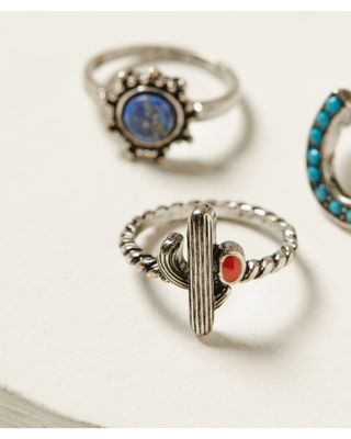 Shyanne Women's Silver 3-piece Cactus & Horseshoe Ring Set