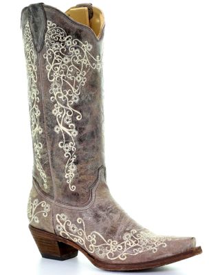 Corral Women's Crater with Bone Embroidery Western Boots - Snip Toe
