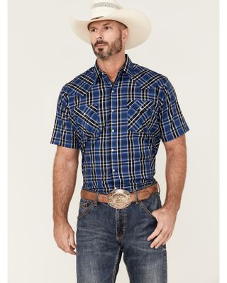 Ely Walker Men's Textured Plaid Pearl Snap Western Shirt