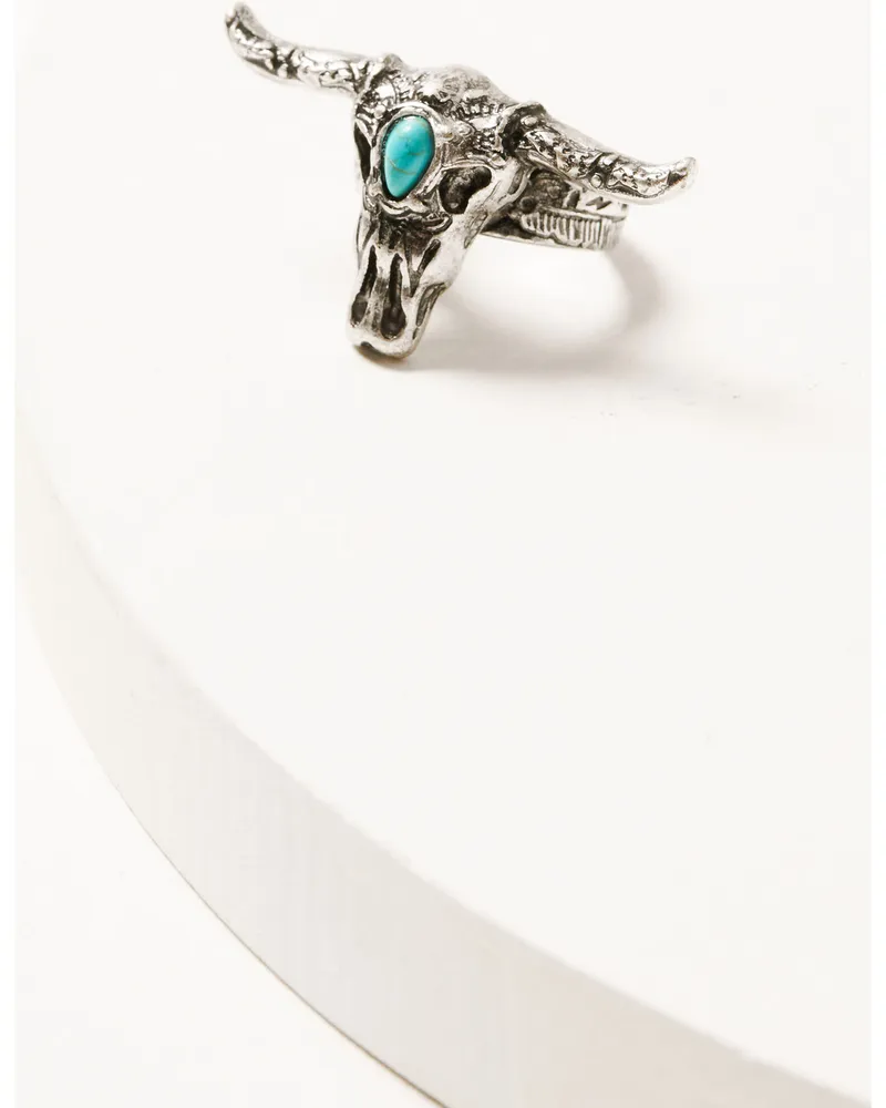Shyanne Women's Silver Longhorn with Turquoise Stone Ring