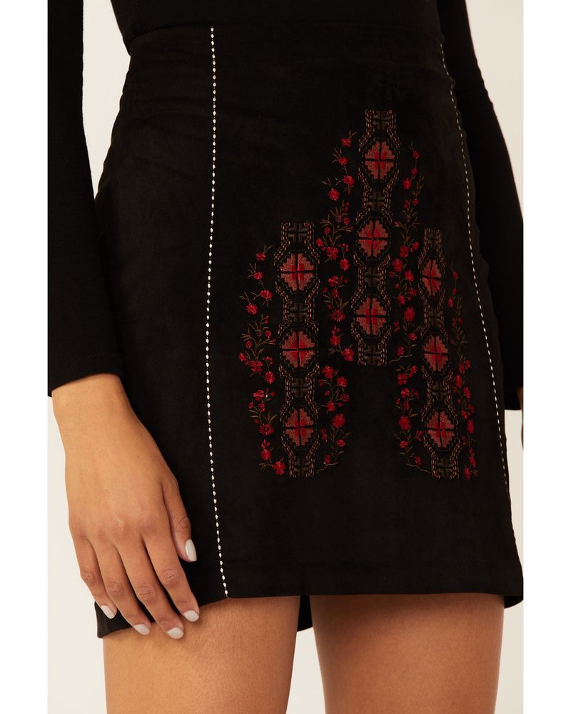 Shyanne Women's Black Embroidered Faux Suede Mini Skirt
