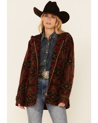 Outback Trading Co. Women's Red Myra Aztec Print Storm-Flap Hooded Jacket