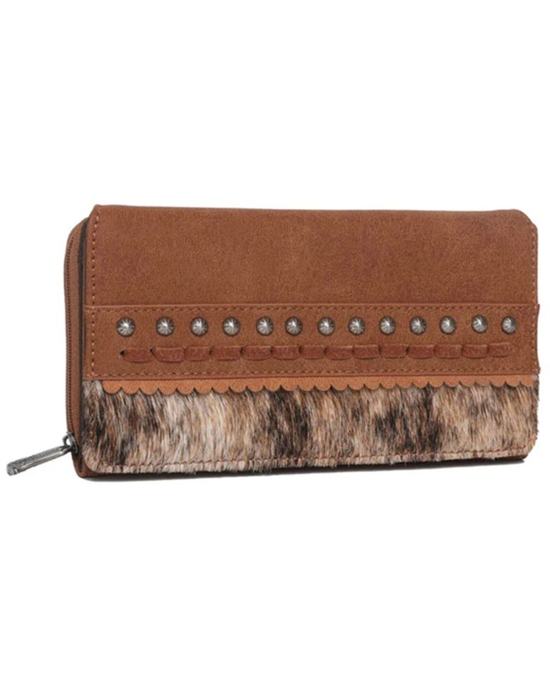 Montana West Women's Hair-On Studded Collection Secretary Style Wallet