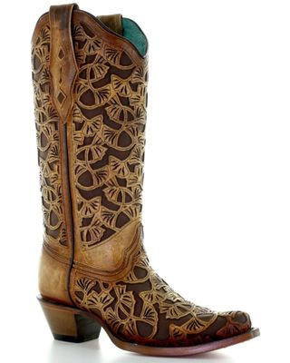 Corral Women's Floral Inlay Western Boots - Snip Toe