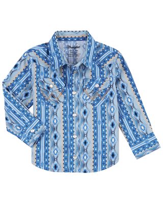 Wrangler Boys' Southwestern Stripe Print Long Sleeve Pearl Snap Western Shirt
