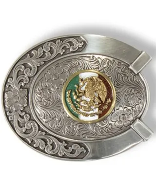 M & F Western Oval Horseshoe Mexican Flag Belt Buckle