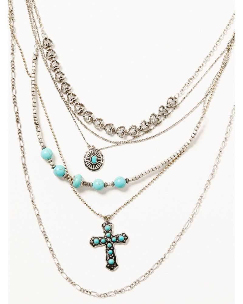 Shyanne Women's Silver & Turquoise 6-layer Cross Necklace
