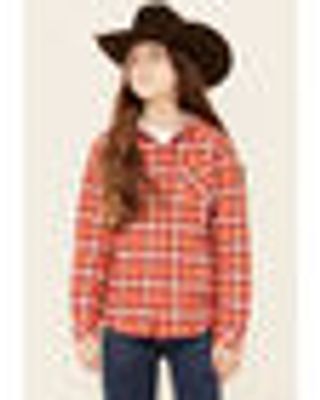 Roper Girls' Orange Plaid Thermal Lined Snap-Front Hooded Shacket