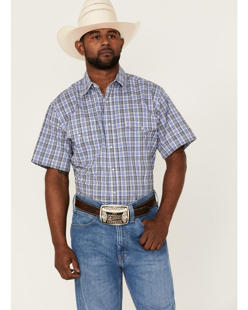 Wrangler Men's Wrinkle Resist Blue Plaid Short Sleeve Snap Western Shirt |  Alexandria Mall