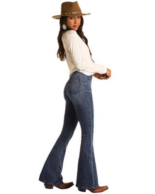 Rock & Roll Denim Women's Dark Wash High Rise Flare Pull On Denim Jeans
