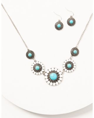 Prime Time Jewelry Women's Silver Turquoise & White Concho Jewelry Set