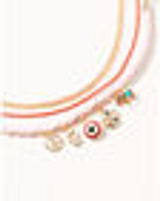 Shyanne Women's Pink & Red Braided Gold Chain Charm Bracelet Set