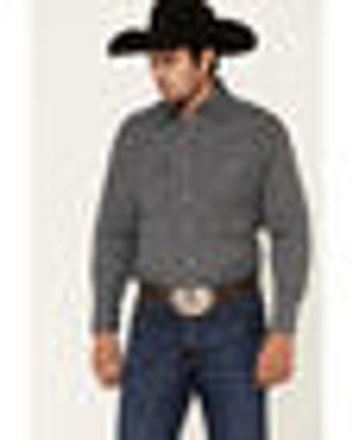 Ely Walker Men's Black Small Check Plaid Long Sleeve Snap Western Shirt