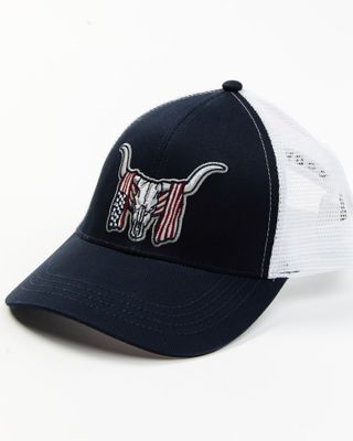 Cody James Men's Long Horn Skull Flag Embroidered Mesh-Back Ball Cap