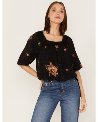 Wild Moss Women's Floral Print Lace Top