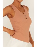 Cleo + Wolf Women's Ribbed Henley Tank Top