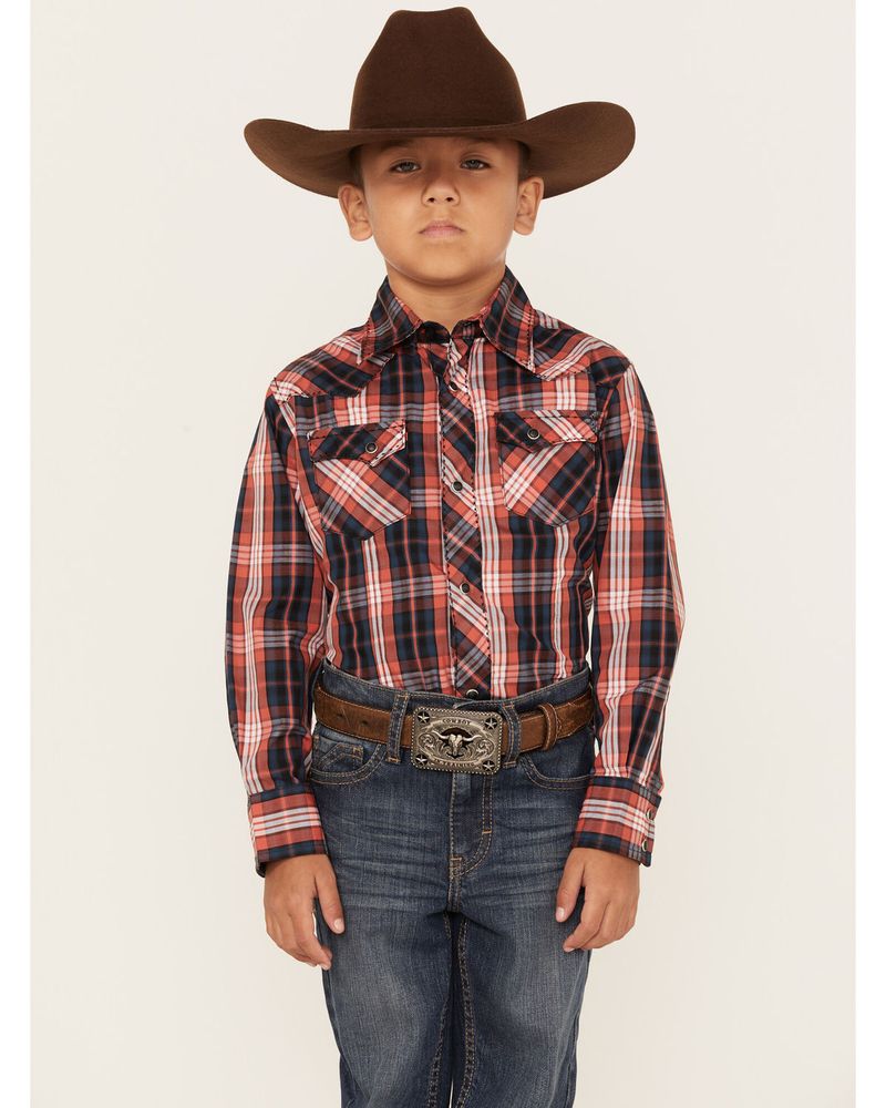 Wrangler Boys' Plaid Print Long Sleeve Western Snap Shirt | Alexandria Mall