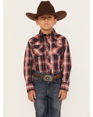 Wrangler Boys' Plaid Print Long Sleeve Western Snap Shirt