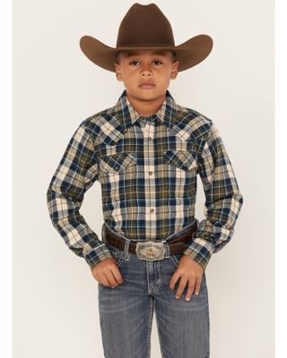 Cody James Boys' Plaid Print Long Sleeve Snap Western Flannel Shirt