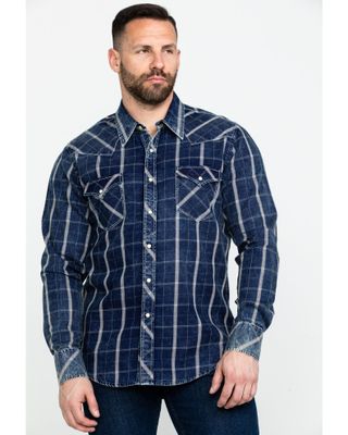 Rock & Roll Denim Men's Crinkle Plaid Long Sleeve Western Shirt