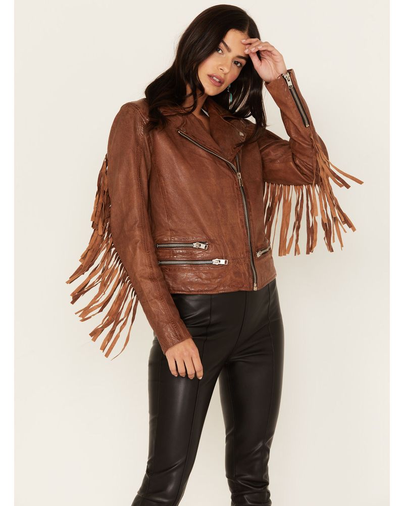 Women's White Lambskin Leather Western Style Fringe Jacket