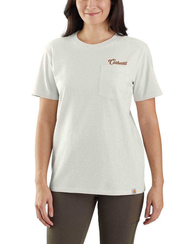 Carhartt Women's Loose Fit Tan Logo Graphic Short Sleeve Work Pocket Tee