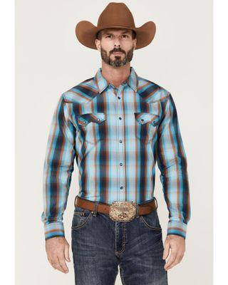Moonshine Spirit Men's Blue Bayou Large Plaid Long Sleeve Snap Western Shirt