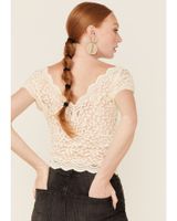 Shyanne Women's Ivory Lace Short Sleeve Crop Top