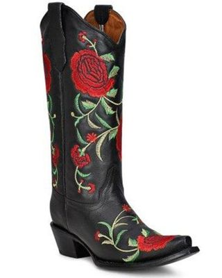 Circle G Women's Flowered Embroidery Western Tall Boots - Snip Toe